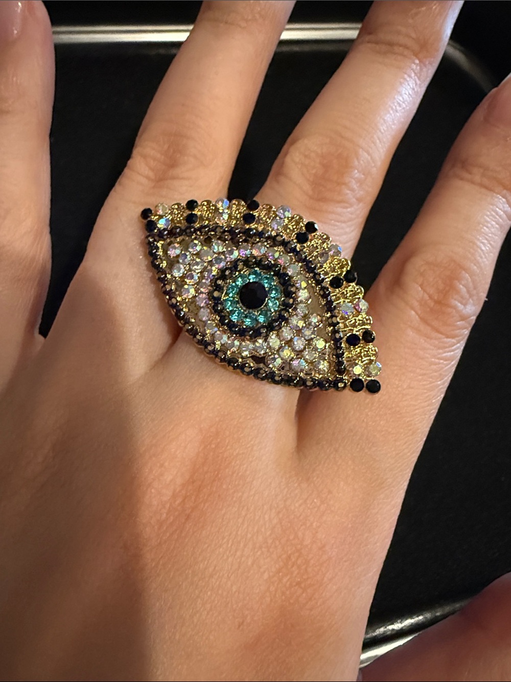 Sparkling Evil Eye ring with Blue Center - Picture 4 of 4